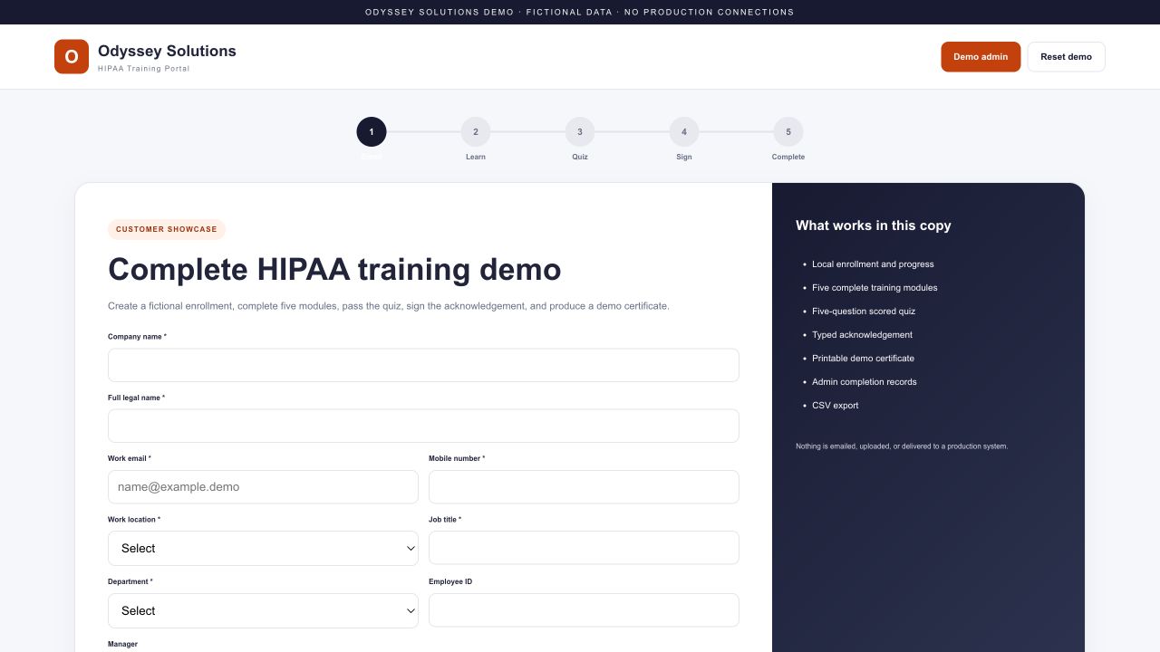 Odyssey HIPAA Training portal preview