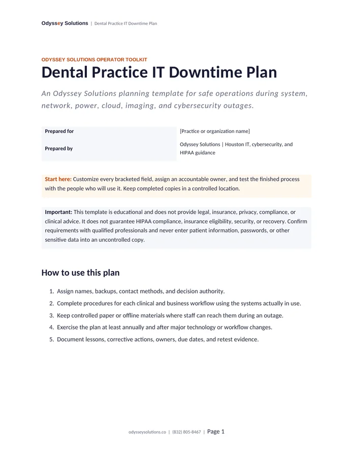 Odyssey IT downtime plan preview